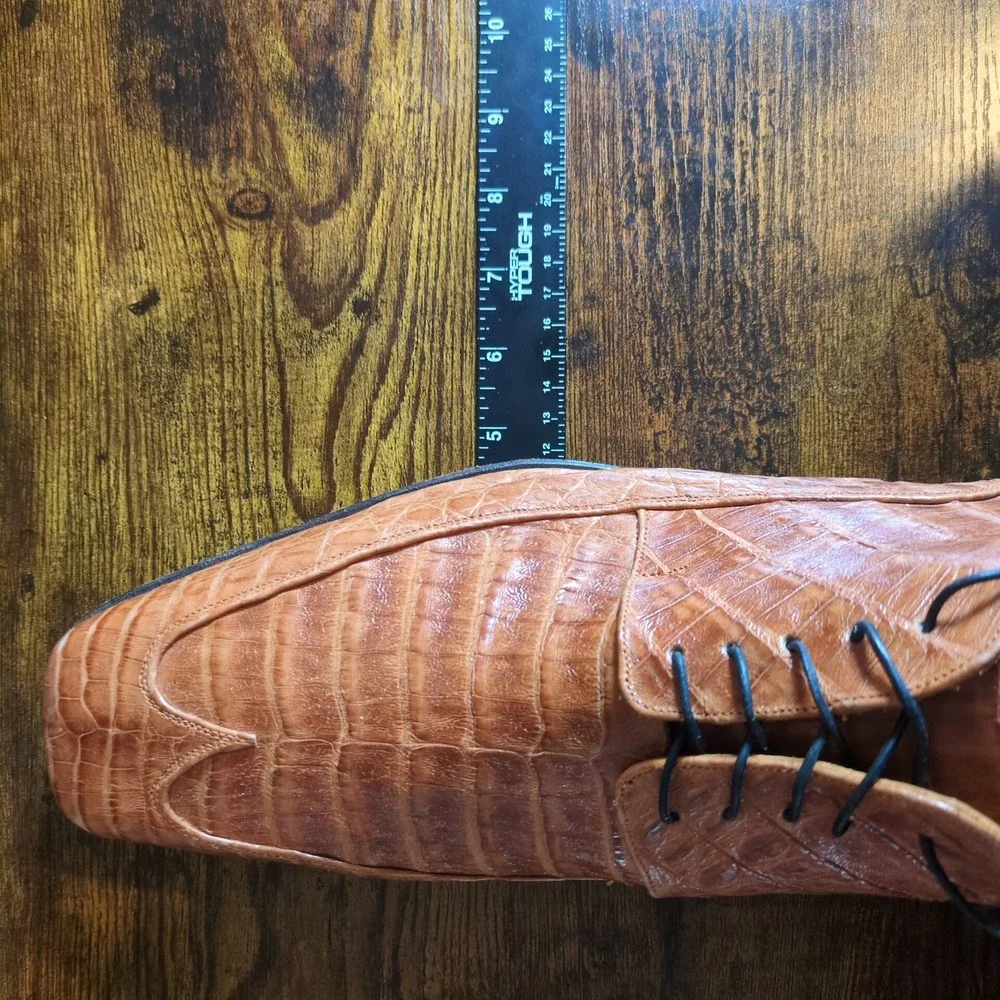 DU Mauri Cognac Alligator Skin Textured Leather Made in Italy Shoes Topy Sole